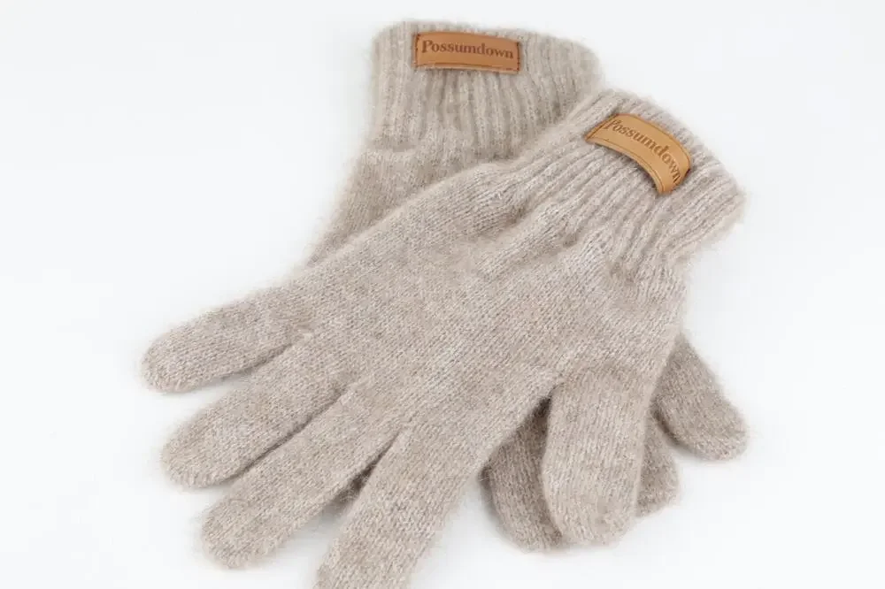 Possumdown New Zealand Merino Wool Brushtail Possum Fur Knit Gloves Beige Size M